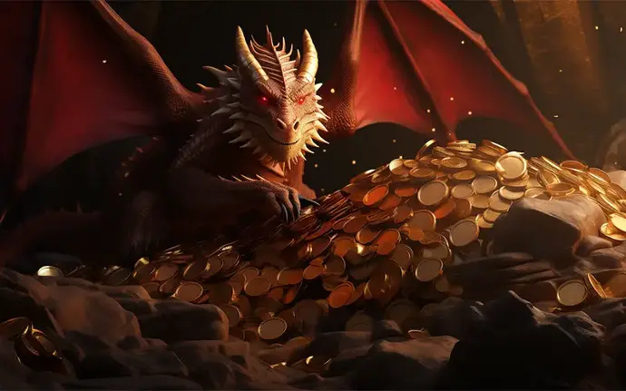 Dragon lording over his hoard of gold